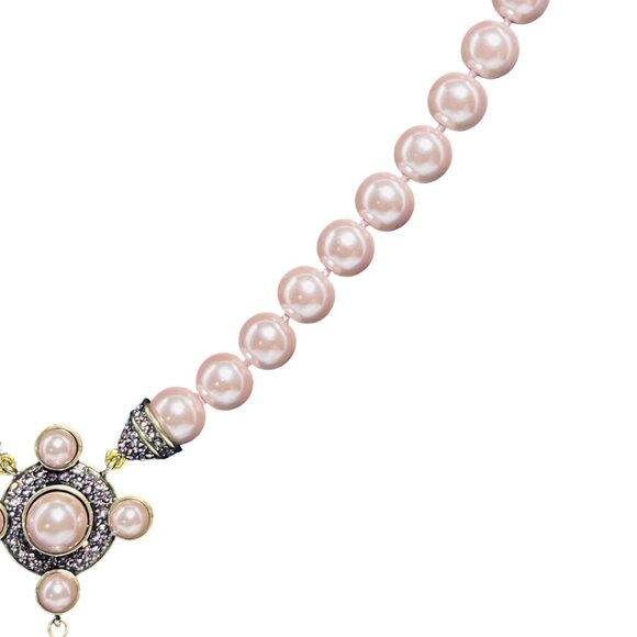 Heidi Daus Brass Tone Faux Pink Pearl And Crystal Choker Necklace (6010) - Picture 5 of 9